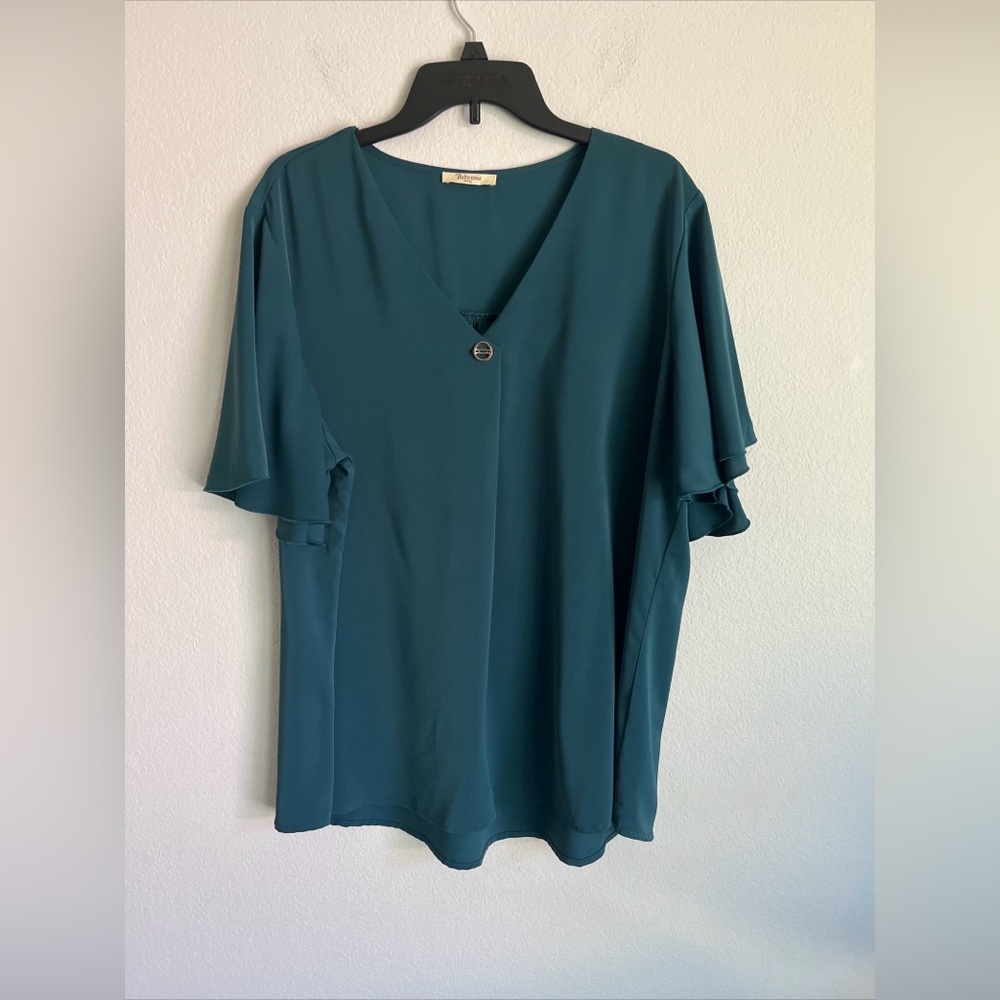 Bebonnie V Neck Loose Fit Chiffon Blouse Top Women 3XL Green